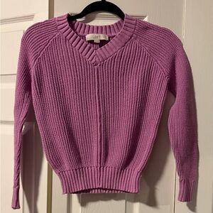 Ann Taylor Loft Pink Fushia Knit V-Neck Sweater Size XS